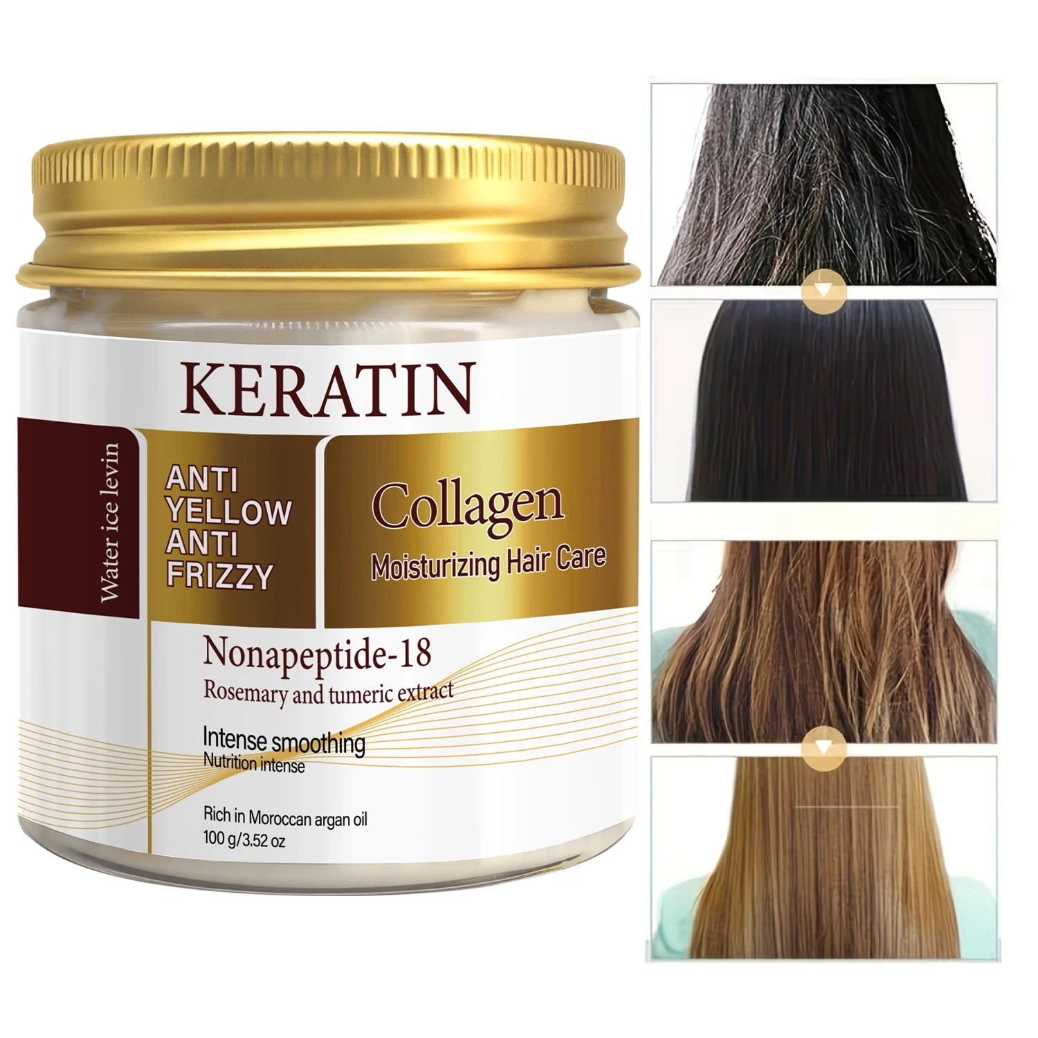 Water Ice Levin Keratin Collagen Hair Mask 100g Argan Oil Rosemary Extract Smooth Anti-Frizz Toned Brassy Hair Care Cream Qme