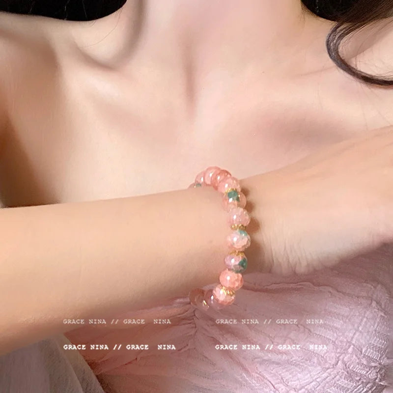 b09 Classical Fashion Sweet Exquisite Cherry Blossom Gradient Glazed Ice Cracking Glass Bracelet Natural Colors Beaded Bracelet Qme