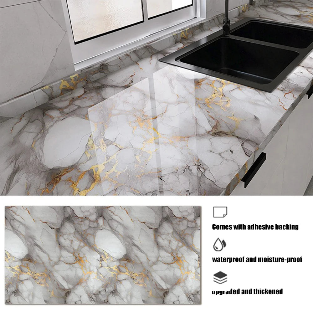 40cm Marble Kitchen Oil-proof Stickers Self-Adhesive Waterproof Cabinet Stove Countertop Wallpaper Desktop Bathroom Renovate Qme MA166 40cmX3m