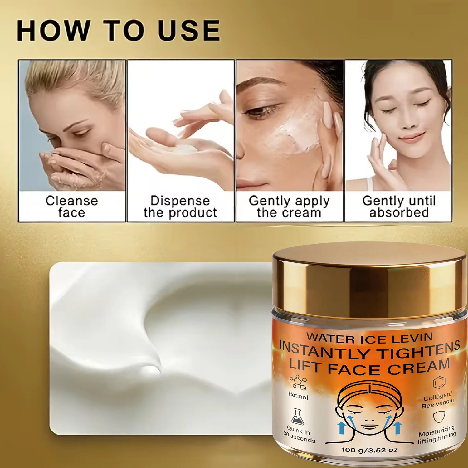 Retinol & Bee Venom Lifting Facial Cream Collagen Niacinamide Hydrating Firming Skin Contour Care Daily Face Cream 100g Qme