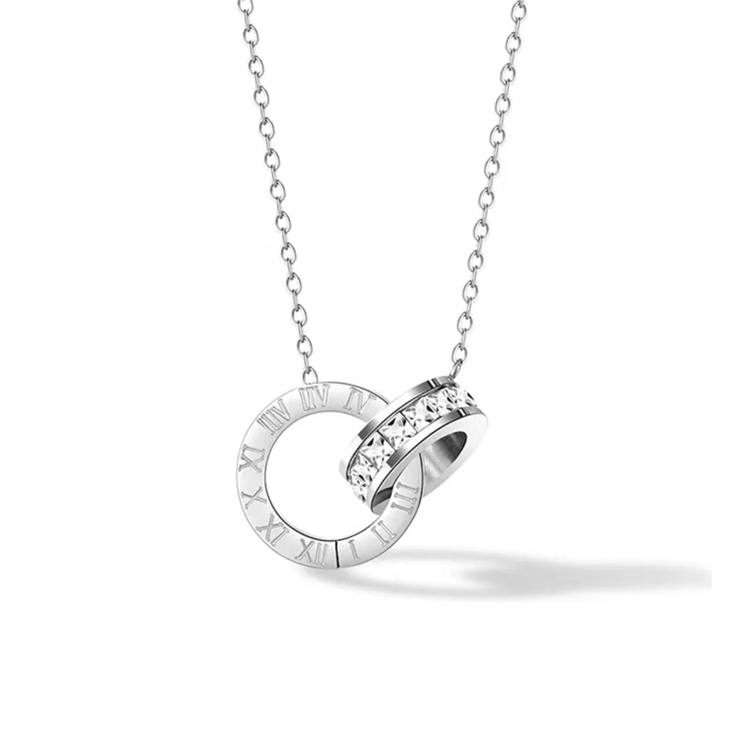 Fashion Plated Stainless Steel Interlocking Circles Infinity Style Roman Numbers Wedding Statement Collar Necklace For Women Qme 3