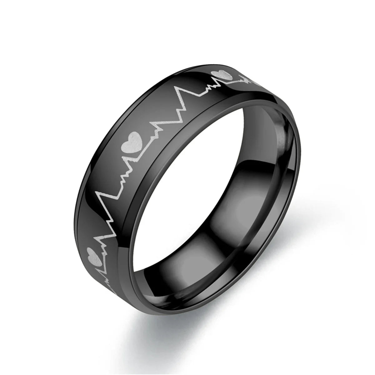 6mm Punk Rings Men/Women Titanium Steel Black Electrocardiogram Wave heartbeat Ring Fashion Jewelry Simple Style Qme hei 6