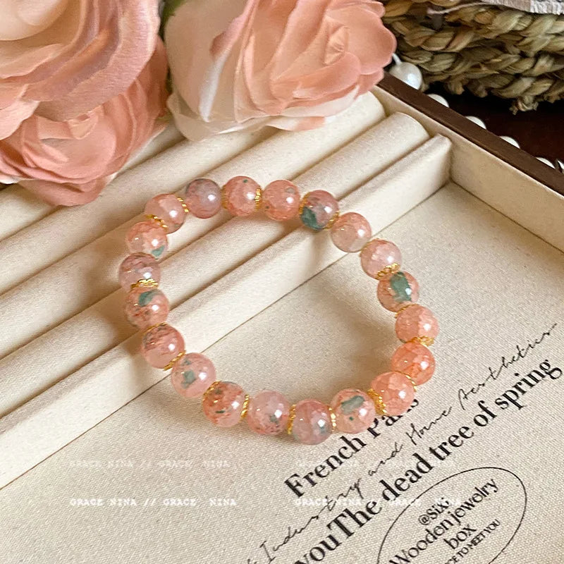 b09 Classical Fashion Sweet Exquisite Cherry Blossom Gradient Glazed Ice Cracking Glass Bracelet Natural Colors Beaded Bracelet Qme
