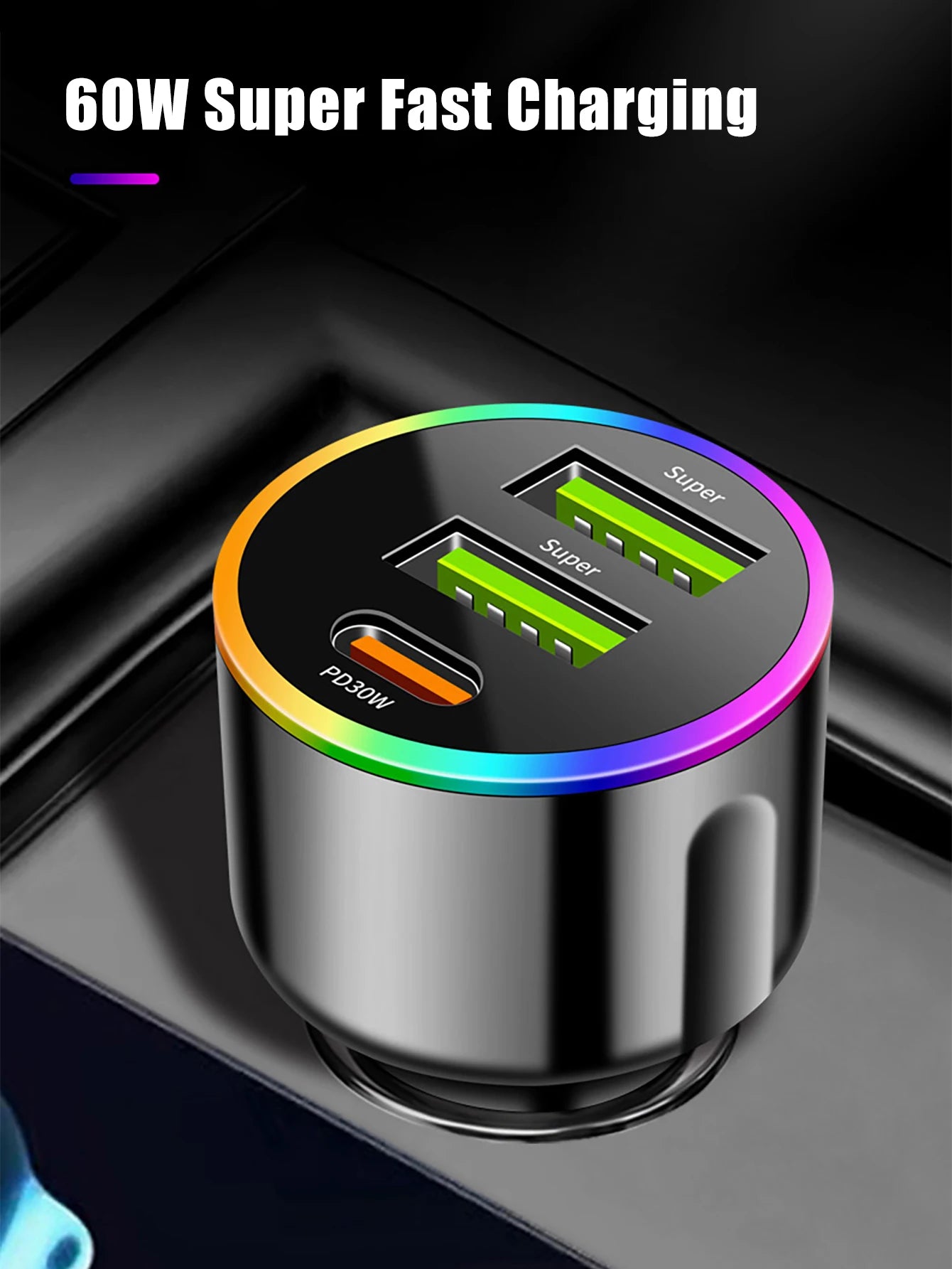 4-Port Usb+type-c Fast Charging Car Phone Charger USB C Pd 3 0 Qme