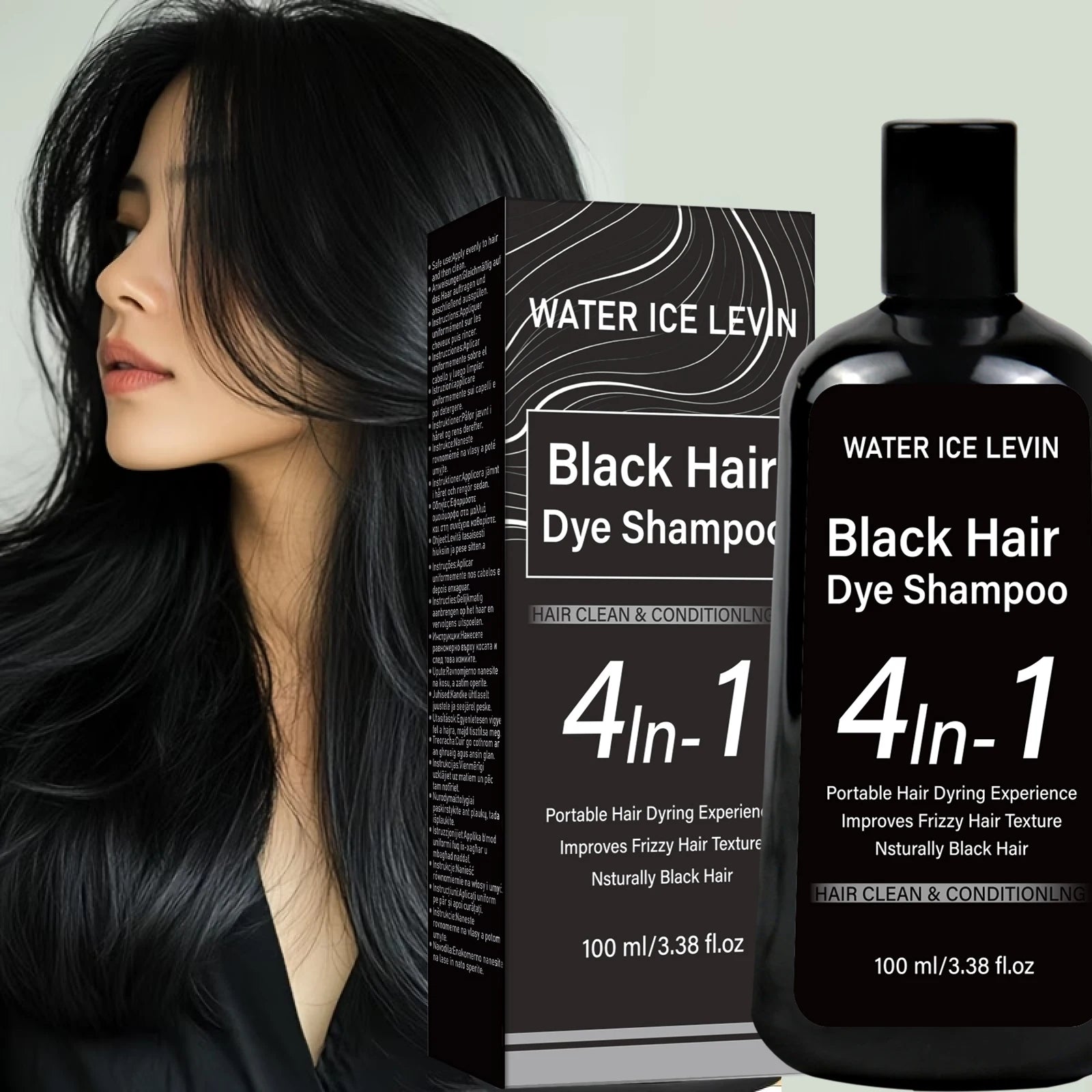 Water Ice Levin Natural Black Hair Dye Shampoo 100ml Ginger Ginseng Plant Extract Mild Coloring Smooth Dry Frizzy Hair Qme