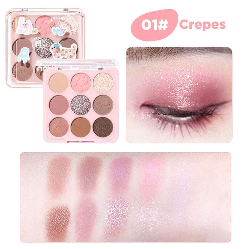 9-Color Eyeshadow Palette - Matte & Shimmer Finish,Water And Sweat Resistant, Long-Lasting Wear, Blendable, Highlight And Blush Qme 01