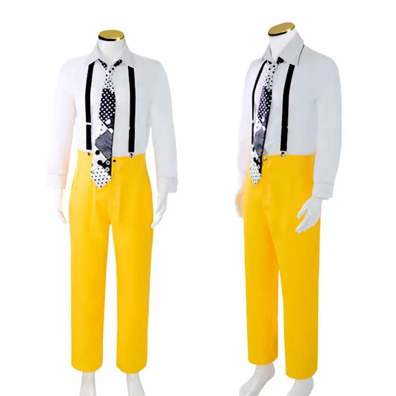 P-Jsmen The Mask Jim Carrey Cosplay Costume Adult Men Yellow Suit Uniform Outfits praty Halloween Carnival Costumes Qme