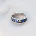 Romantic Star Moon Couple Rings Blue Starry Night Rings For Women Man Lovers Promise Engagement Wedding Ring Art Jewelry Girl Qme Women resizable