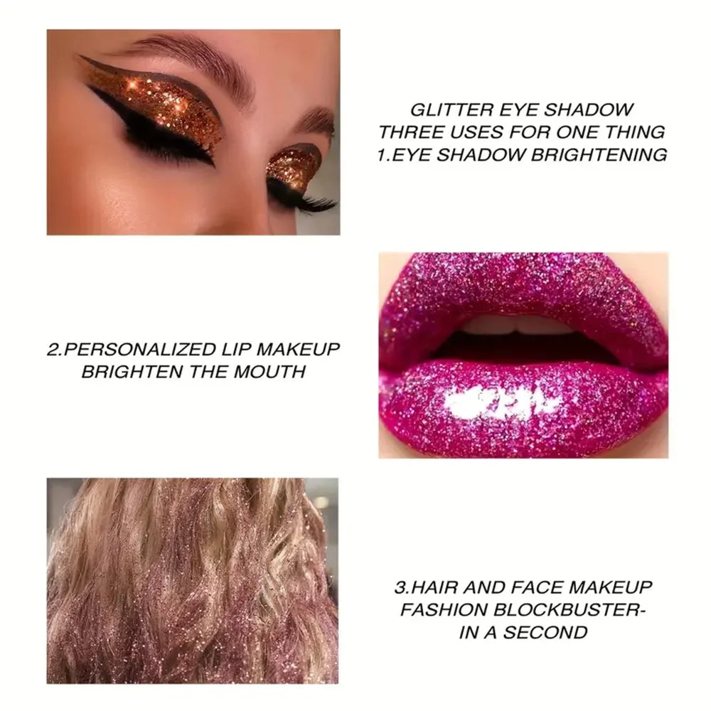 16-Color Glitter Eyeshadow Pumpkin Cherry Blue Purple Shades Bold Qme