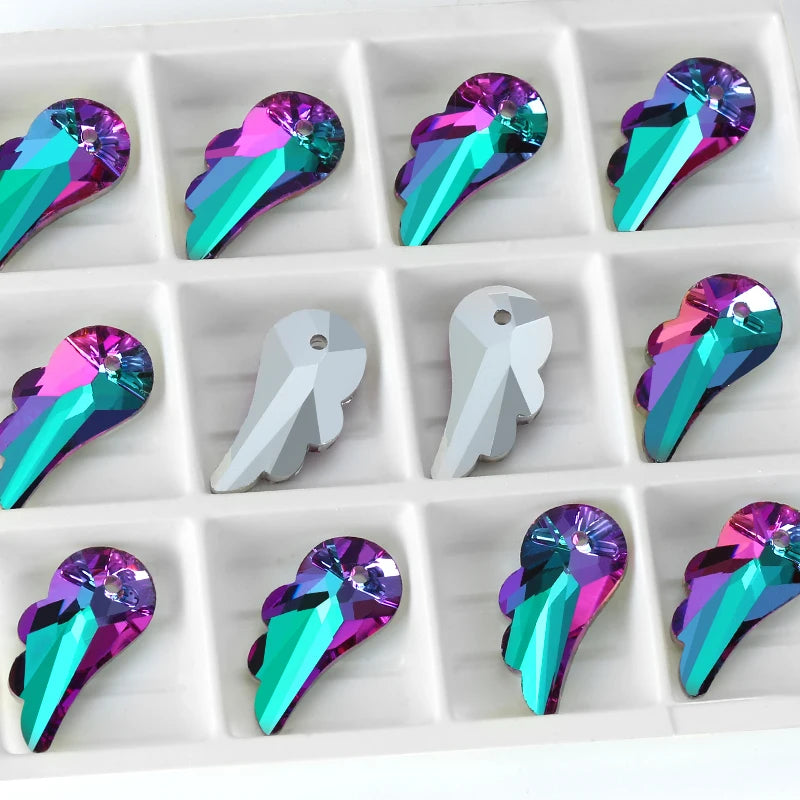 12Pcs Austria Crystal Pendant Loose Rhinestone Beads Charms Glass Jewelry Gems Stones for DIY Necklace Jewelry Making 11Styles Qme Wing 001VO