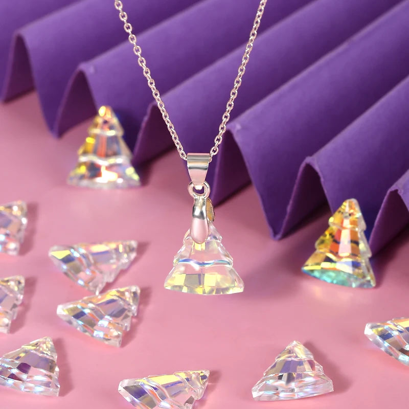 9Pcs Crystal Christmas Tree Pendant Glass Austria Loose Beads Charms Rhinestones for DIY Earring Necklace Craft Jewelry Making Qme