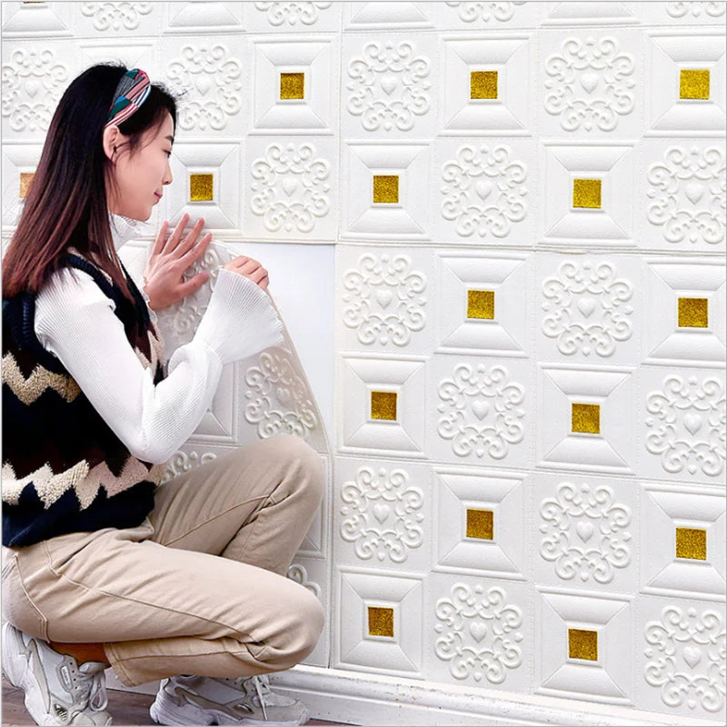 10Pcs 70x70cm Big Size Ceiling Wallpaper 3D Brick Waterproof Wall Stickers Foam Self-Adchive Wall Decoration High Quality Qme