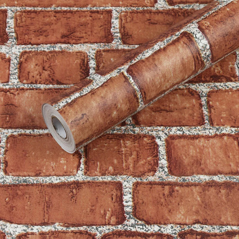 Waterproof Wall Stickers PVC Modern Home Decoration Retro Red Brown Brick Pattern Self-adhesive Wallpaper DIY 45cm Background Qme