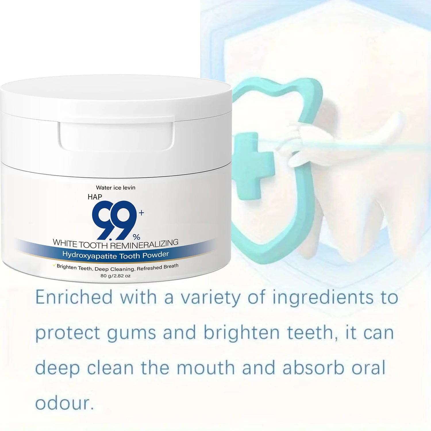 99% HAP Hydroxyapatite Tooth Powder, Remineralizing & Deep Cleaning with Charcoal, Hyaluronic Acid & Collagen for Bright Teeth Qme
