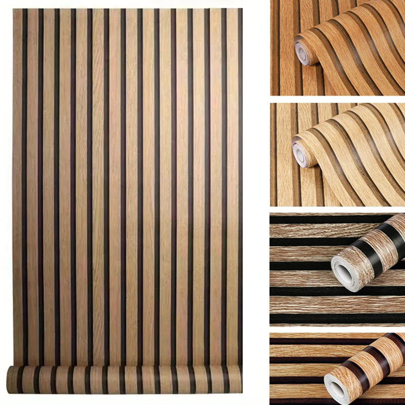 Self-adhesive Simulated Wood Striped Wallpaper for Bathroom & Living Room Decor Wall Sticker Wallcovering Wall Panels Qme