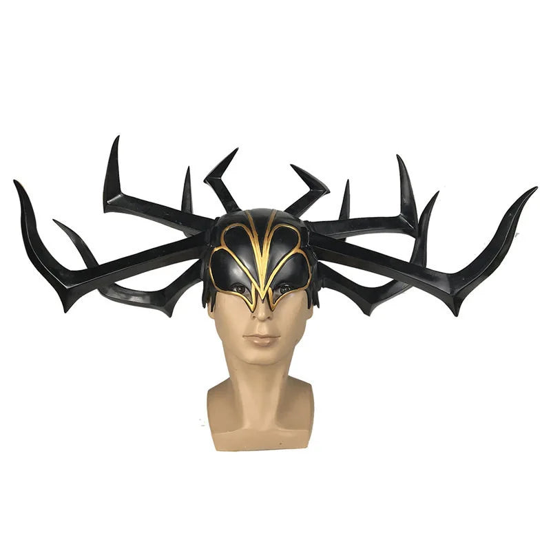 Movie Thor 3 HeLa Cosplay Helmet Death Goddess PVC Headdress Legends Hela Mask Adult Women Halloween Party Performance Props Qme HeLa Helmet