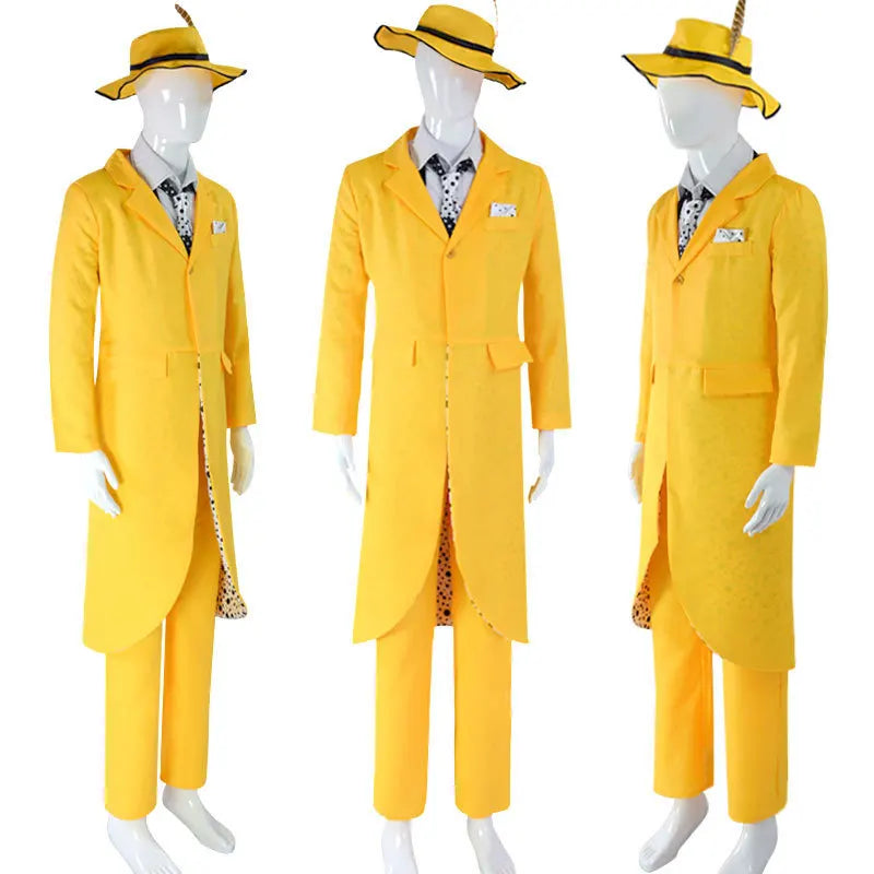 P-Jsmen The Mask Jim Carrey Cosplay Costume Adult Men Yellow Suit Uniform Outfits praty Halloween Carnival Costumes Qme