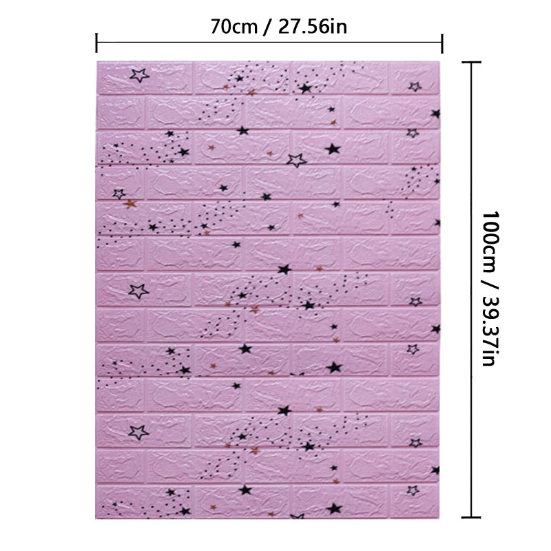1m 3D Brick Pattern Wall Sticker Self-adhesive Panel Waterproof Qme starry-pink 1pcs-70cmX1m
