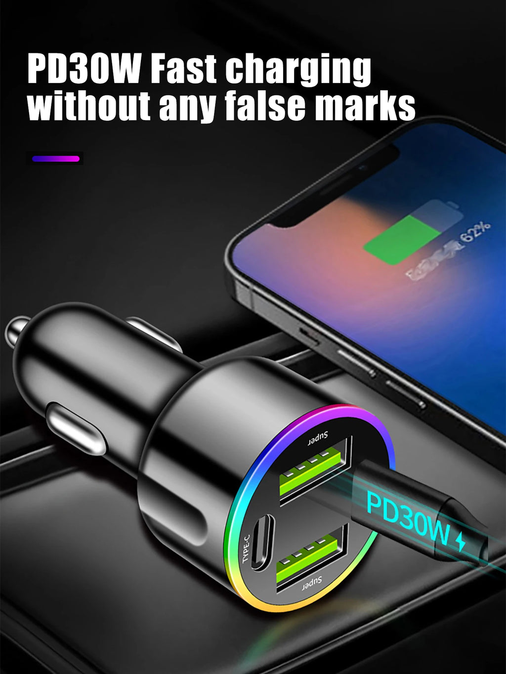 4-Port Usb+type-c Fast Charging Car Phone Charger USB C Pd 3 0 Qme