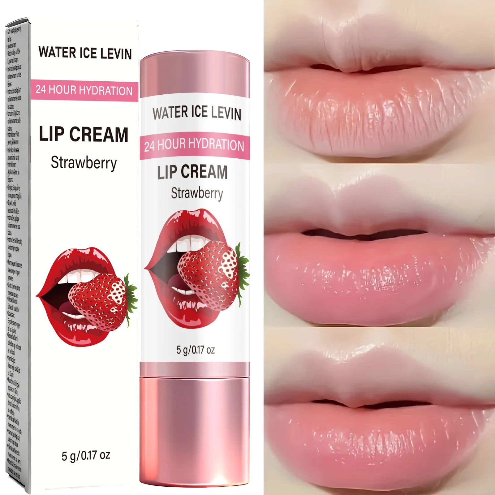 24H Hydrating Strawberry Extract Lip Cream, Moisturizing Soothe Chapped Lips Qme