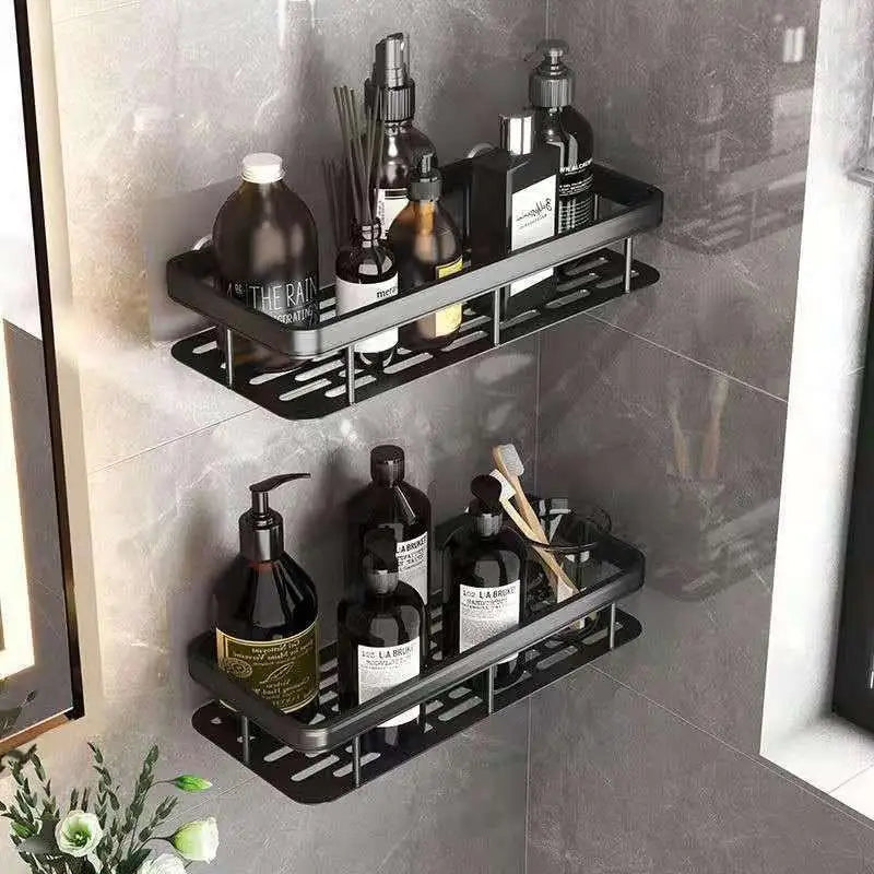 High Quality Wall Mounted Rectangular Rack Bathroom Storage Rack Towel Rack Wall Shower Shampoo Rack Drill Free Rack Tripod Qme