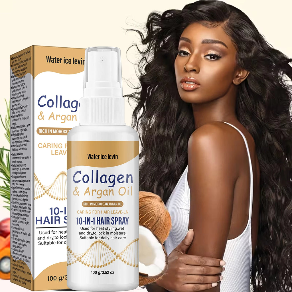 Water Ice Levin Collagen Argan Oil Leave In Hair Spray 100g Heat Protect Anti Frizz Hydrating Daily Hair Care Mist Qme Smoothing & Straightening
