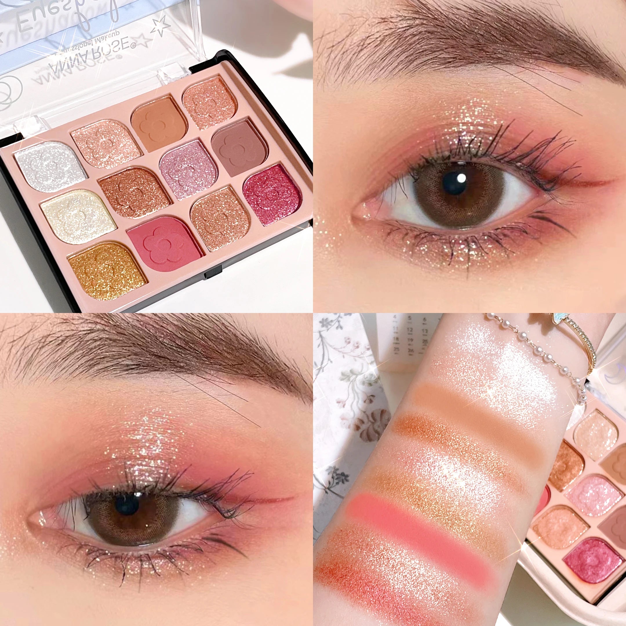 12-Color Korean Eyeshadow Palette Soft Earthy Shades Pearlescent Qme 01