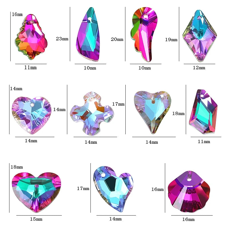 12Pcs Austria Crystal Pendant Loose Rhinestone Beads Charms Glass Jewelry Gems Stones for DIY Necklace Jewelry Making 11Styles Qme