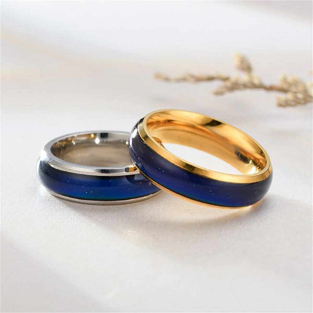 6mm Changing Color Rings Stainless Steel Mood Emotion Feeling Temperature Rings Women Men Couples Glazed Tone Fine Jewelry Gifts Qme