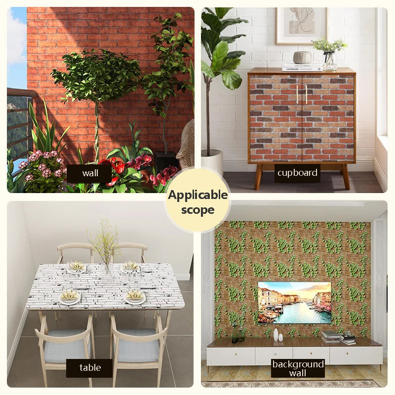 Waterproof Wall Stickers PVC Modern Home Decoration Retro Red Brown Brick Pattern Self-adhesive Wallpaper DIY 45cm Background Qme