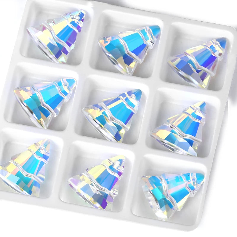 9Pcs Crystal Christmas Tree Pendant Glass Austria Loose Beads Charms Rhinestones for DIY Earring Necklace Craft Jewelry Making Qme