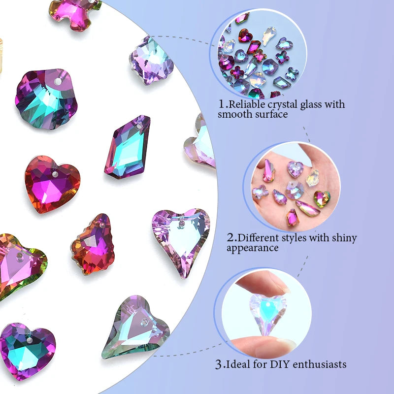 12Pcs Austria Crystal Pendant Loose Rhinestone Beads Charms Glass Jewelry Gems Stones for DIY Necklace Jewelry Making 11Styles Qme