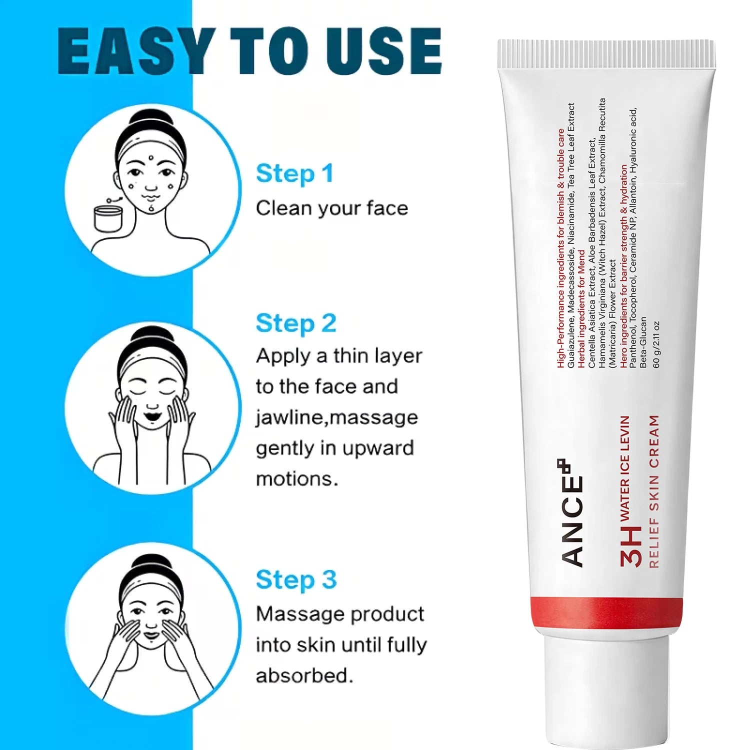 Water Ice Levin Acne Relief Skin Face Cream 60g Niacinamide Centella Moisturizing Firming Soothing Blemish Care Facial Cream Qme