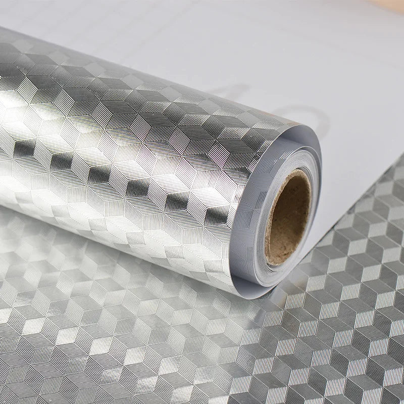 Silver Contact Paper Metallic Texture Waterproof Oil-proof Kitchen Qme 1 40cmX3m