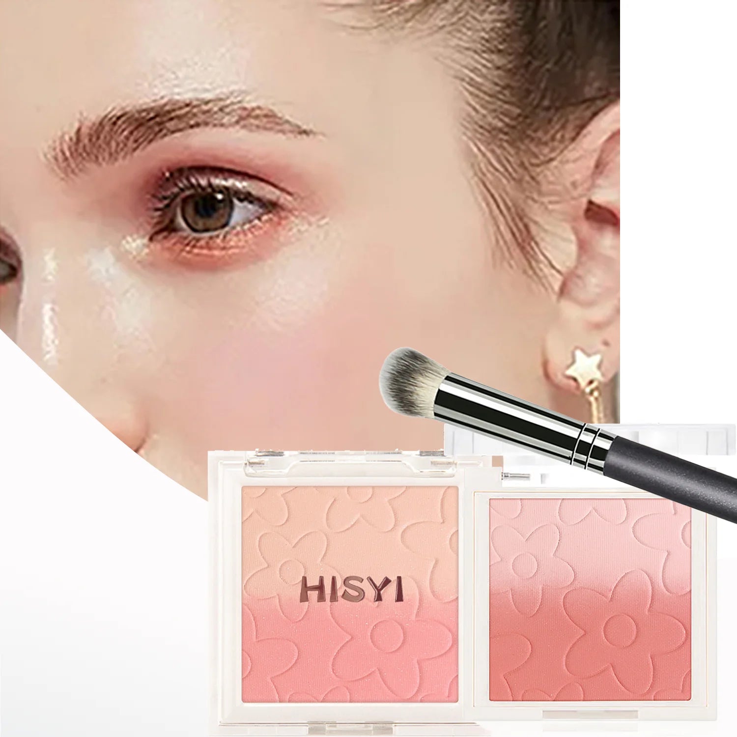 Korean Gradient Blush Highlighter Palette Makeup Soft Nude Glow Qme