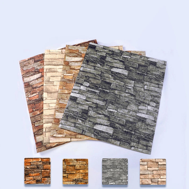 12Pcs 35*30cm High Quality 3D Foam Wall Panel Brick Retro Wallpaper Ceiling Self Adhesive Wallpanel Background Home Decoration Qme