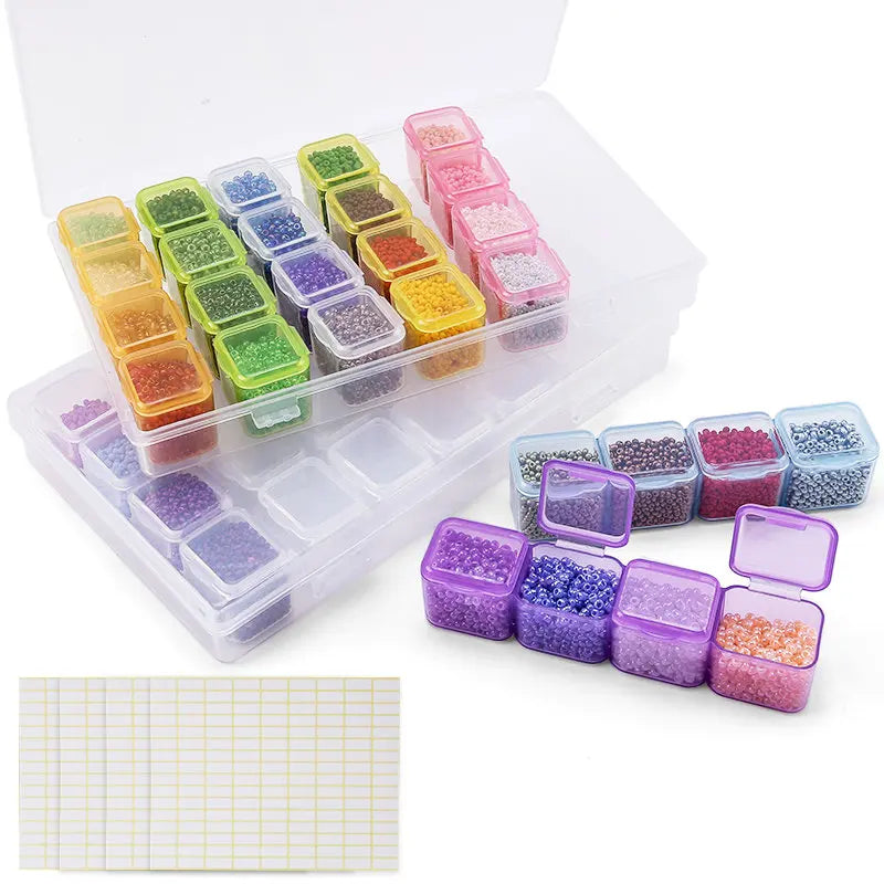 17.5x10.7x2.7CM Rectangle 28 Slots Jewelry Plastic Storage Box Rhinestone Beads Pill Earrings Storage Box Case Container Qme