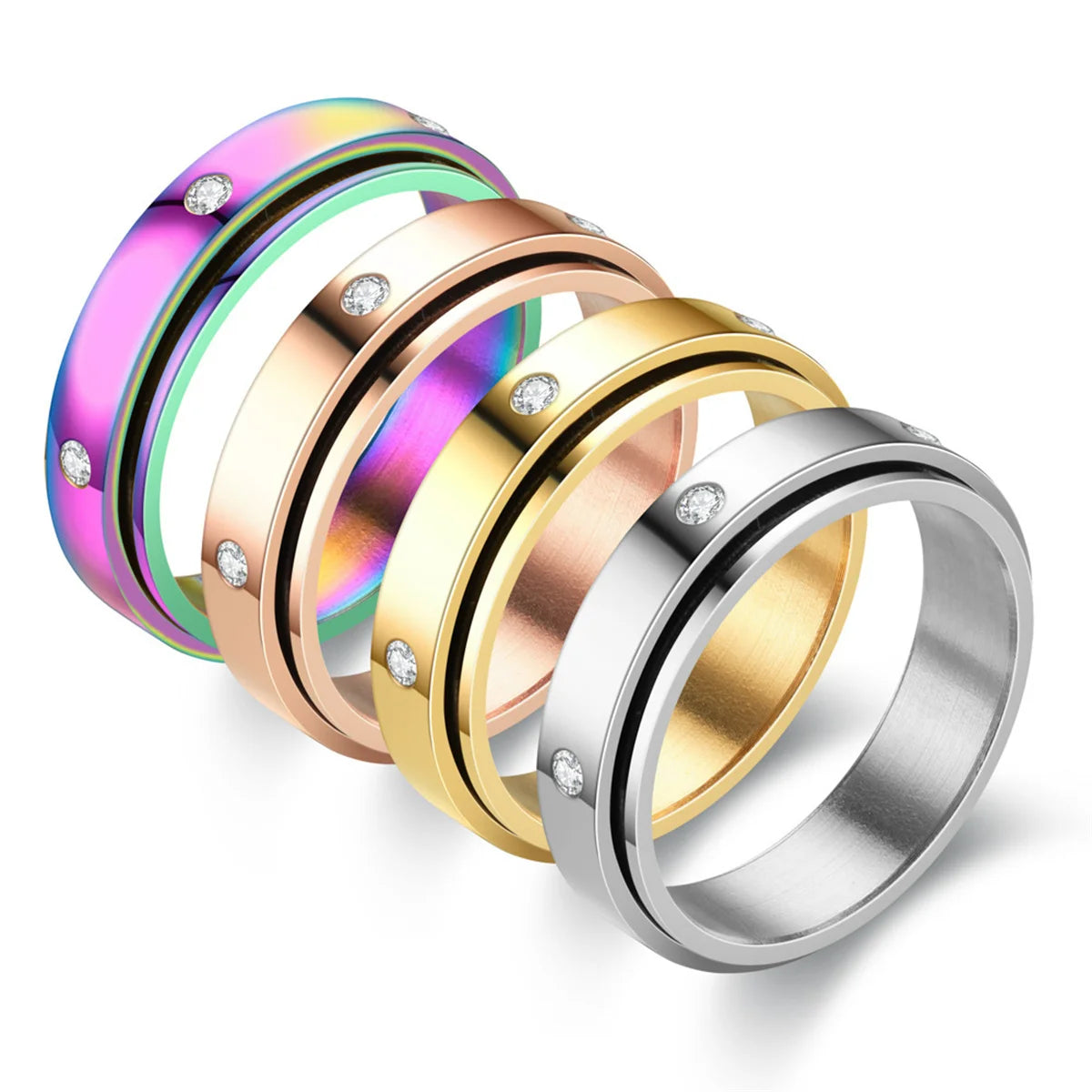 Anxiety Fidget Spinner Stainless Steel Hip Hop Rings Simple Titanium Steel Ring for Men Women High Quality Anti Stress Jewelry Qme