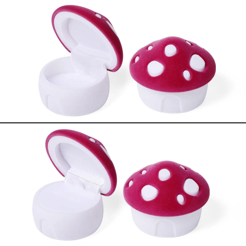 1 Piece Lovely Mushroom Gift Box Holder Velvet Wedding Engagement Ring Box Jewelry Box for Earrings Necklaces Display 2 Colors Qme
