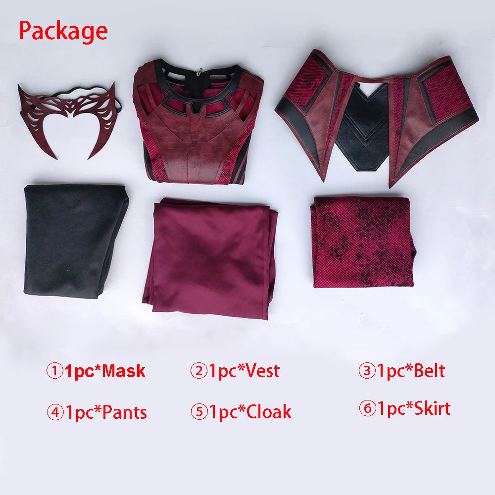 P-Jsmen Scarlet Witch Wanda Vision Cosplay Costume Scarlet Witch Maximoff Women Halloween Carnival Mask Suit Halloween Costume Qme
