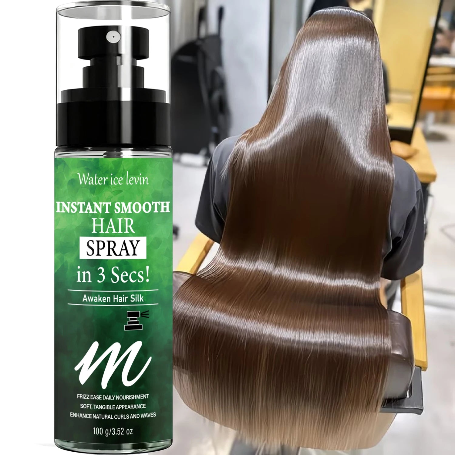 Water Ice Levin Frizz Ease Smooth Hair Spray 100g Keratin Biotin Rosemary Oil Nourish Tame Frizzy Curly Hair Care Mist Qme