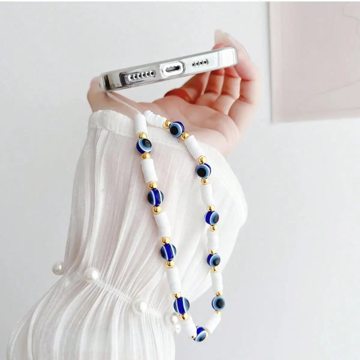 Pearl Smiling Face Evil Eye Phone Charm Qme
