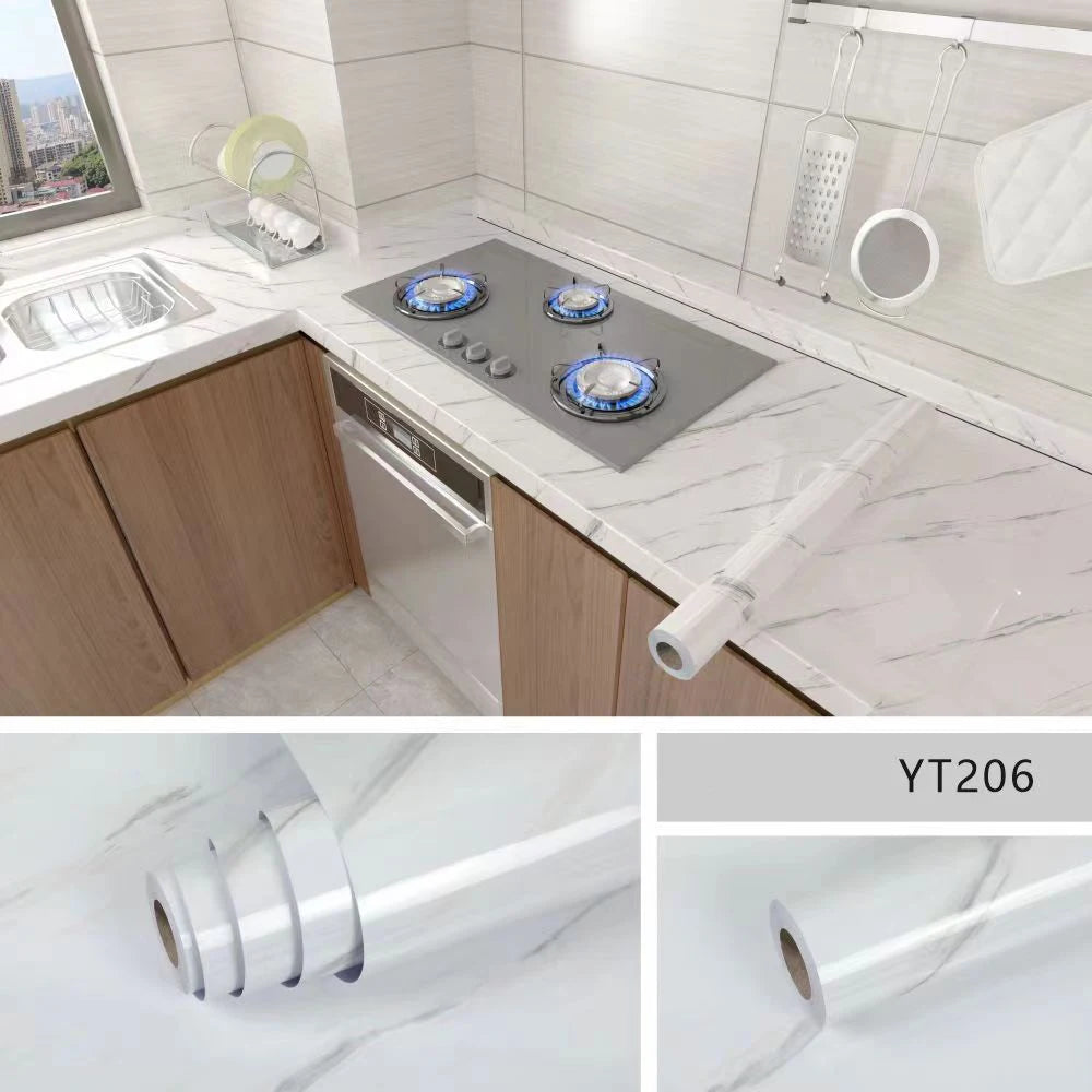 Kitchen Oil-Proof Film Stove Waterproof Moisture-Proof Wallpaper Countertop Self-Adhesiv Cabinet Renovation Tile Marble Sticker Qme