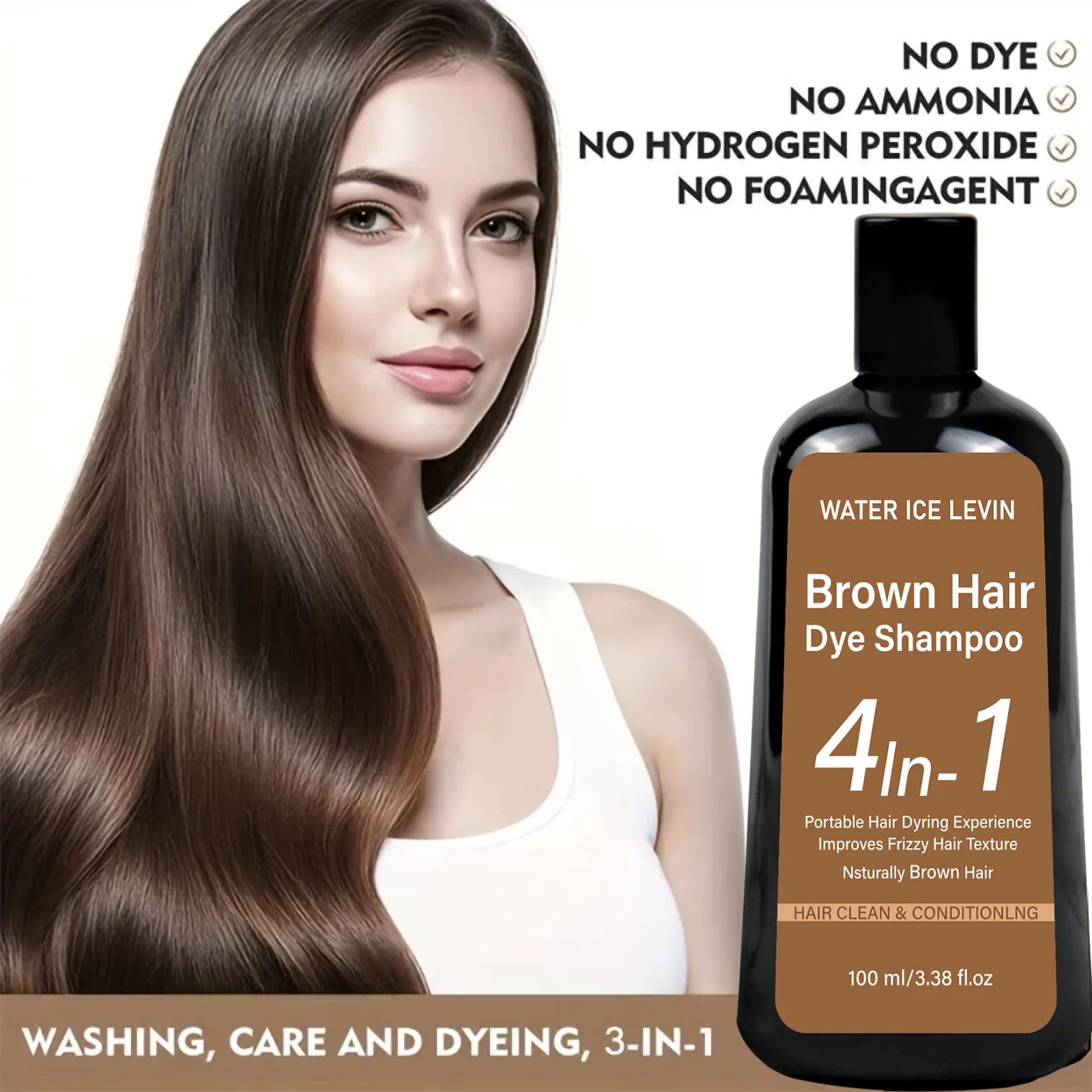 Water Ice Levin Natural Brown Hair Dye Shampoo 100ml Ginger Ginseng Oil Mild Coloring Smooth Frizzy Hair Care Qme