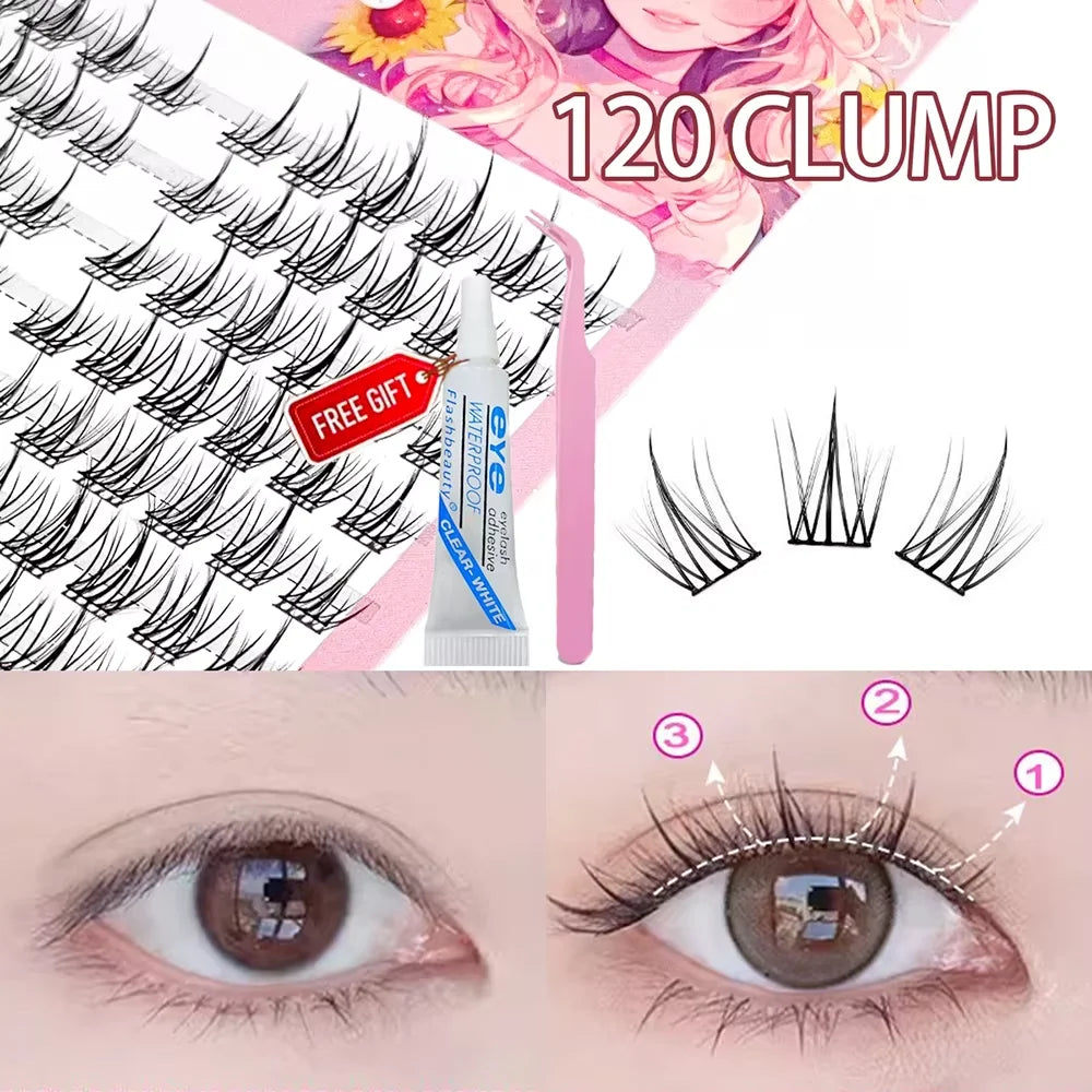 Buy1 Take 1 DIY 3D Cluster False Eyelashes Easy 3-Step Application Qme 3D lazy