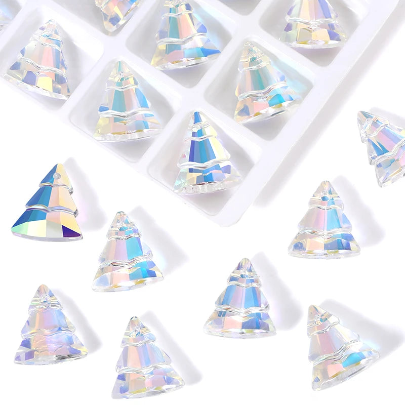 9Pcs Crystal Christmas Tree Pendant Glass Austria Loose Beads Charms Rhinestones for DIY Earring Necklace Craft Jewelry Making Qme