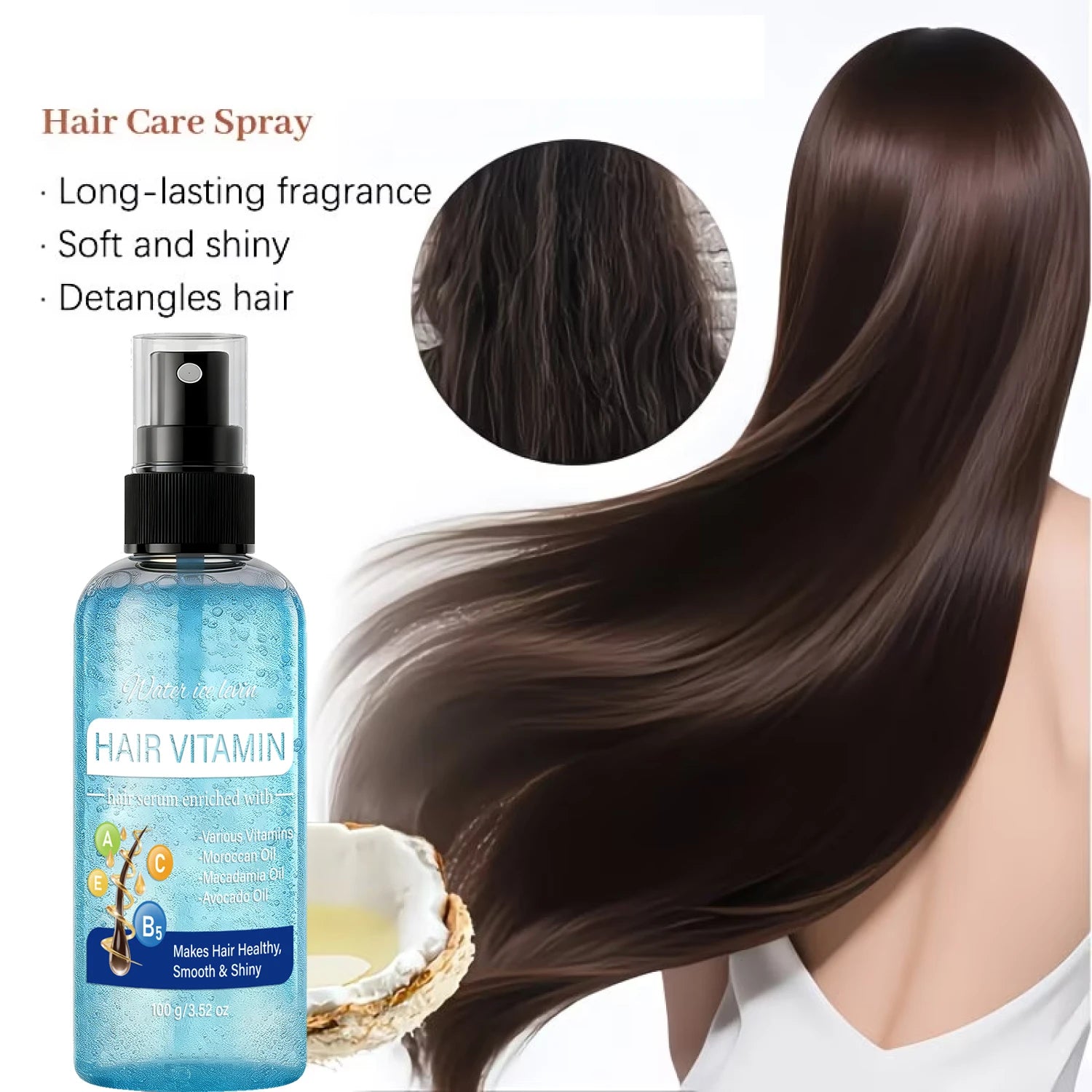 Water Ice Levin Vitamin Infused Hair Care Spray 100g Argan Macadamia Avocado Oil Smooth Shiny Dry Hair Repair Mist Qme