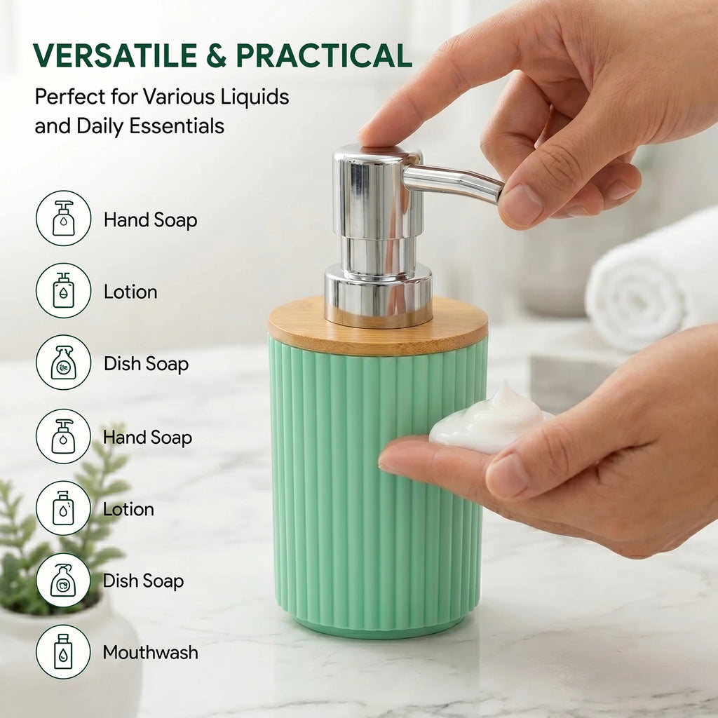 Bathoorm Accessories Set Modern Farmhouse Ribbed Bathroom Decor Set with Liquid Soap Dispenser Toothbrush Holder Cotton Swab Jar Qme