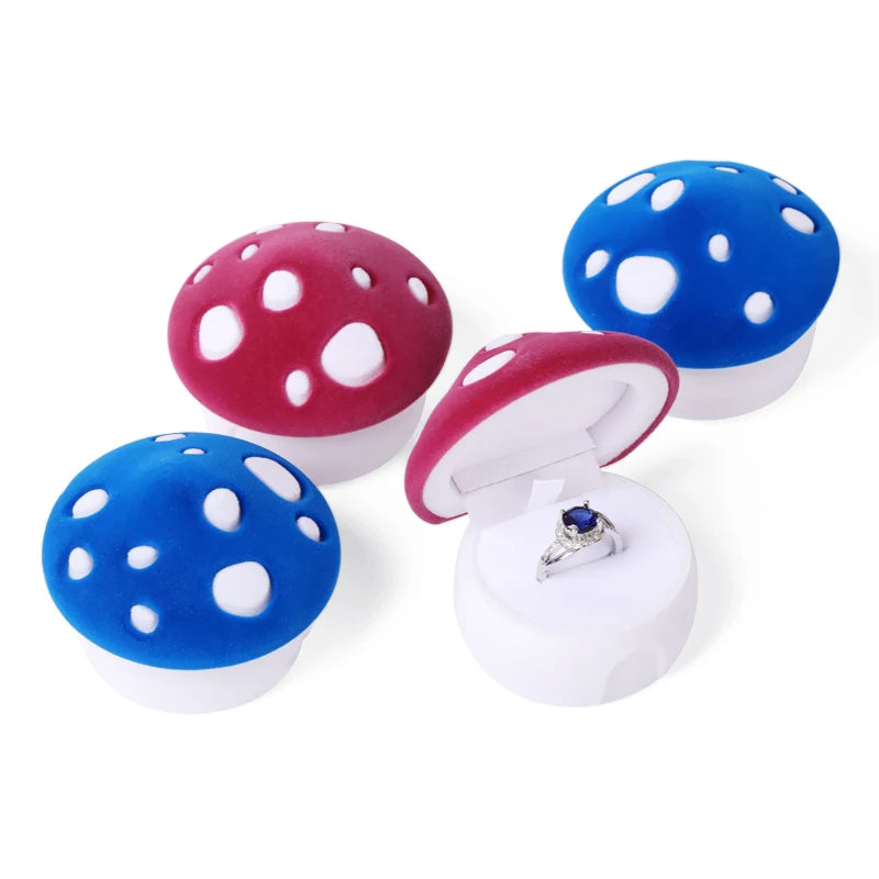 1 Piece Lovely Mushroom Gift Box Holder Velvet Wedding Engagement Ring Box Jewelry Box for Earrings Necklaces Display 2 Colors Qme