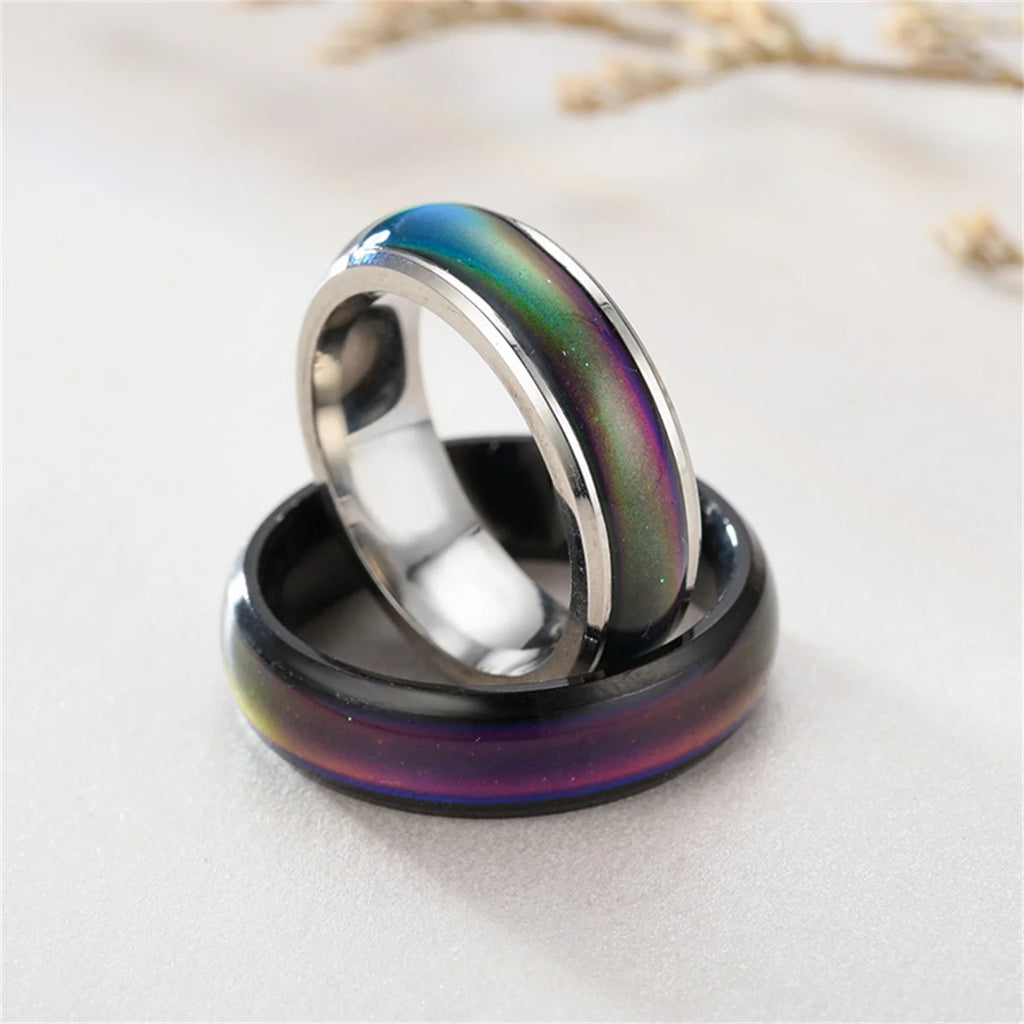 6mm Changing Color Rings Stainless Steel Mood Emotion Feeling Temperature Rings Women Men Couples Glazed Tone Fine Jewelry Gifts Qme